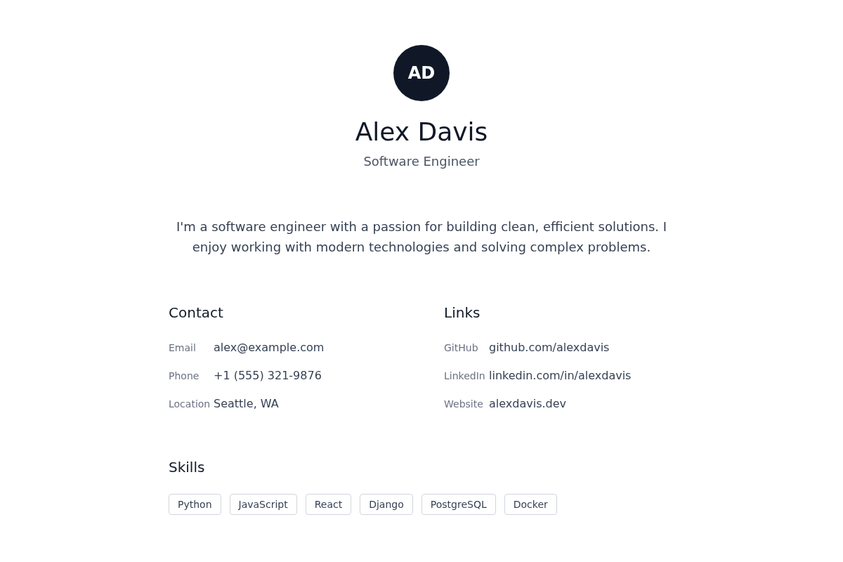 Minimal Personal Profile