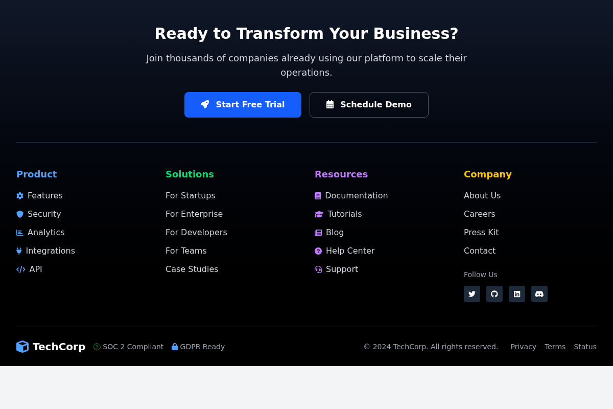 Tech Startup Footer