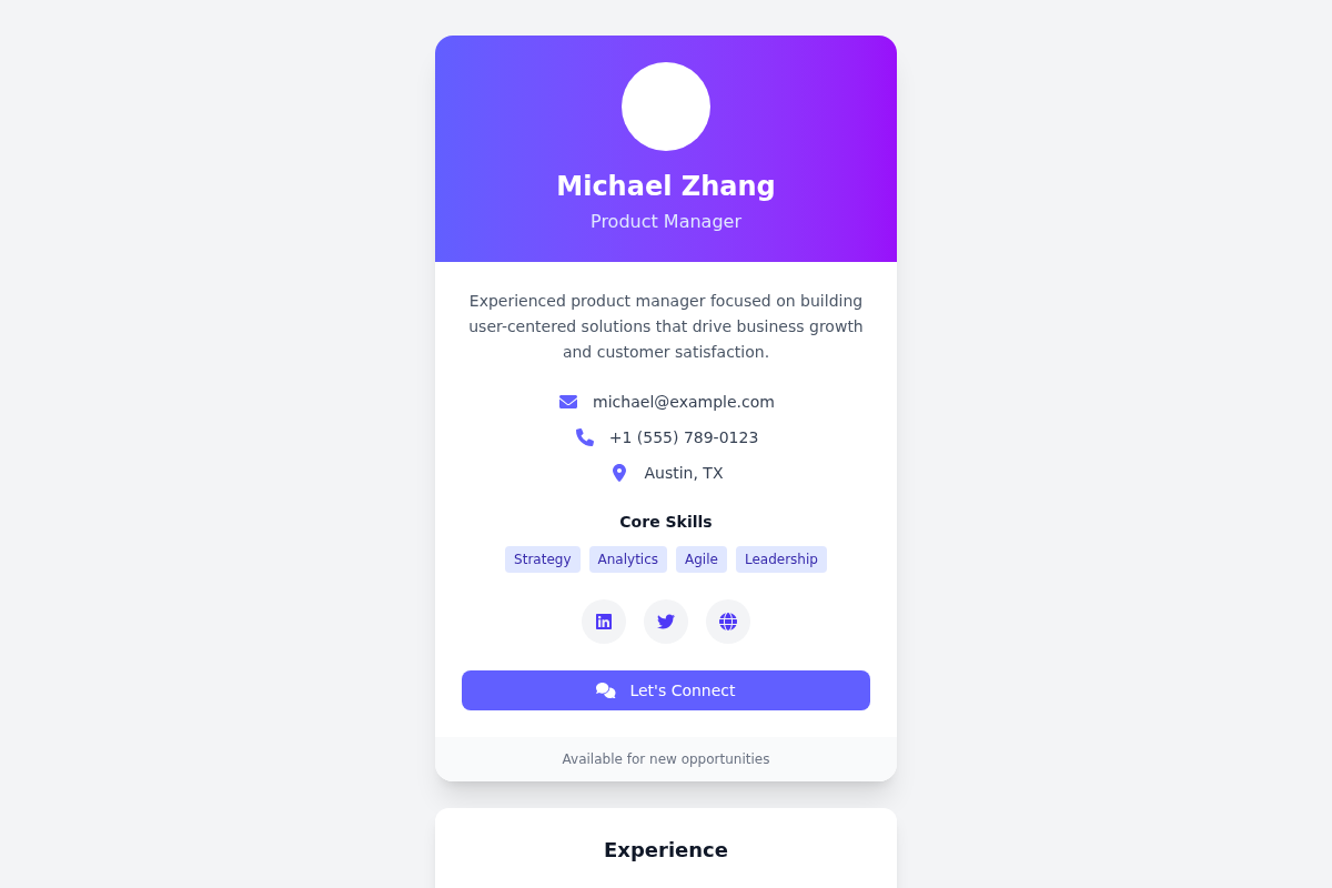 Business Card Style Profile