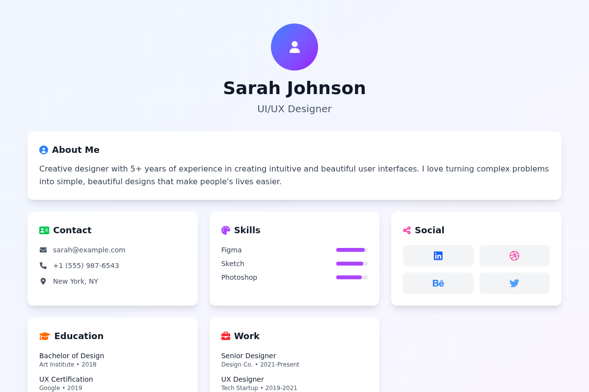 Card-style Personal Profile